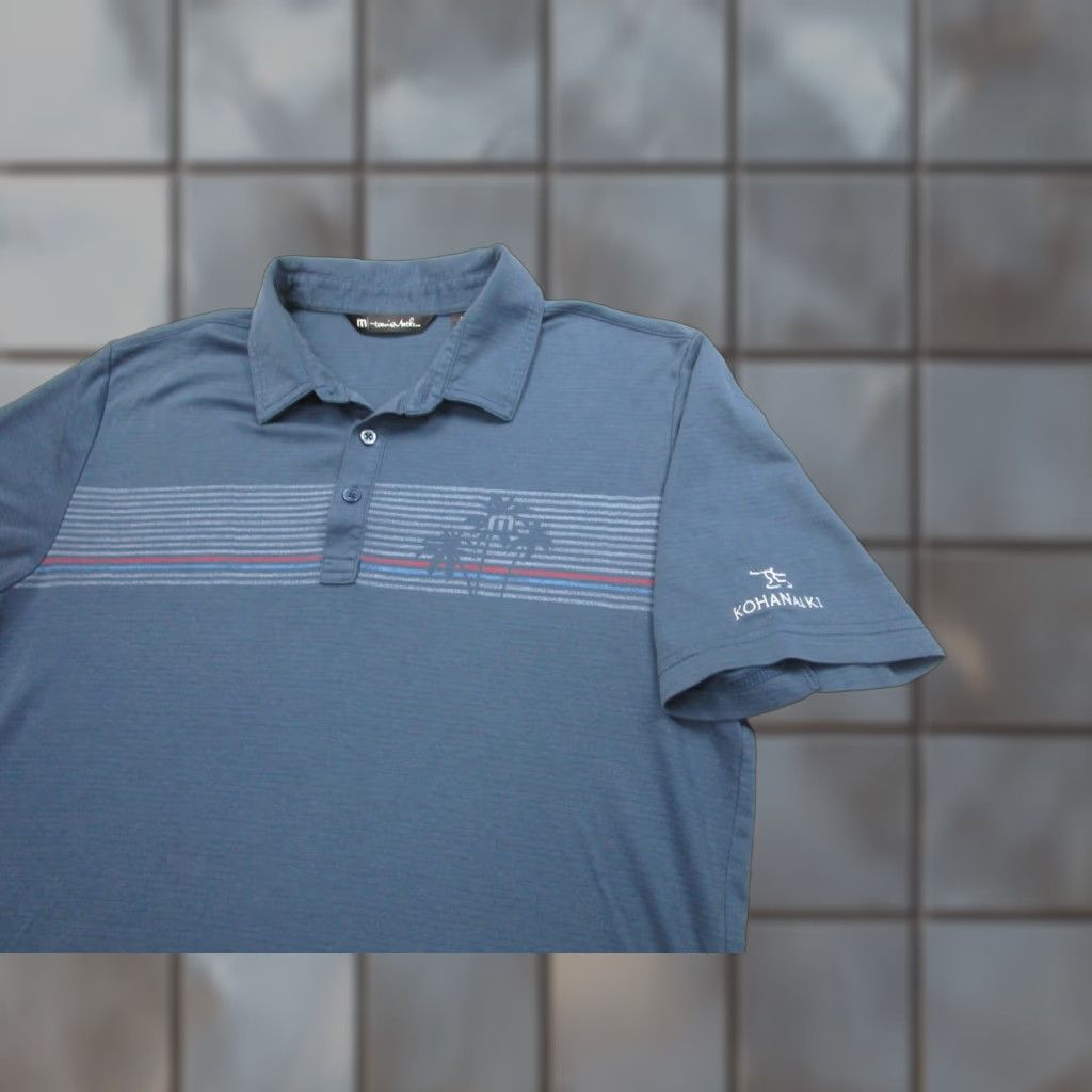 TravisMathew TravisMathew Shirt Mens Large Blue Kohanaiki Palm Stripe Golf Performance Size US L / EU 52-54 / 3 - 1 Thumbnail