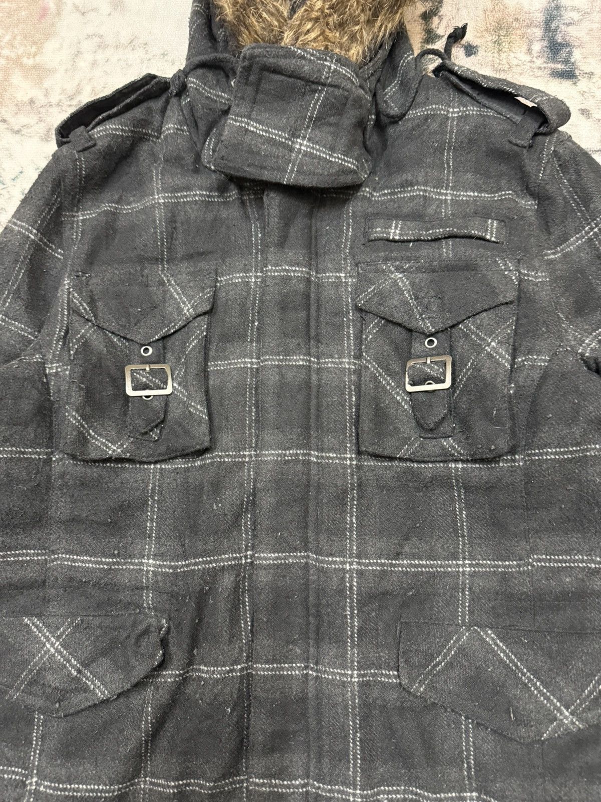 In The Attic In the Attic Rockers Garment wool plaid check fur jacket Size US S / EU 44-46 / 1 - 5 Thumbnail