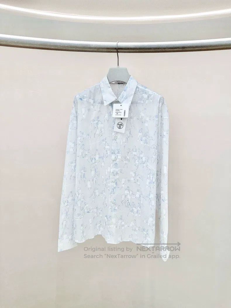 Hermes Hermes size 39 Gray and blue printed equestrian pattern shi Size US M / EU 48-50 / 2 - 1 Thumbnail