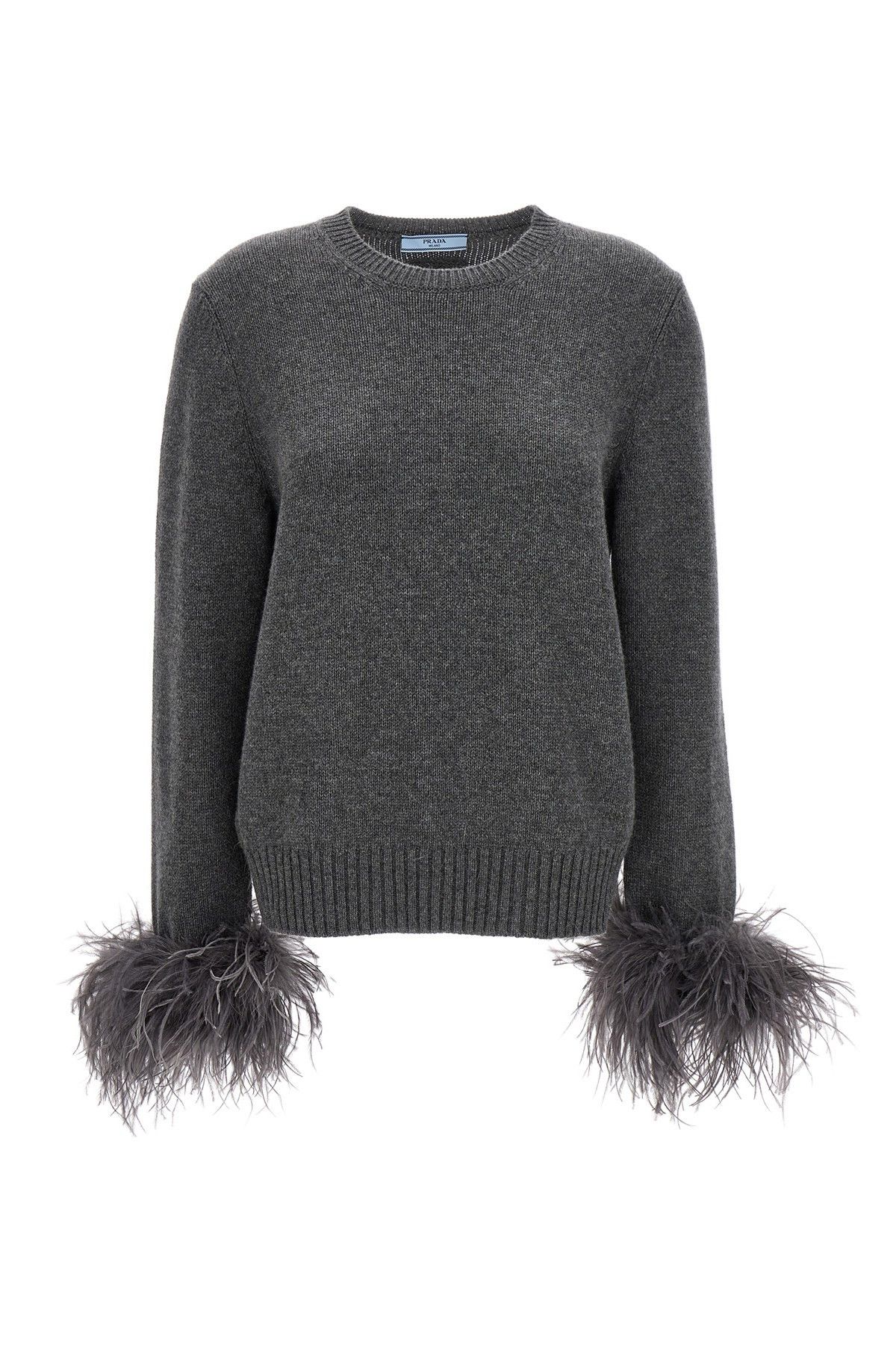 image of Prada Feather Cashmere Sweater in Grey, Women's (Size XS)