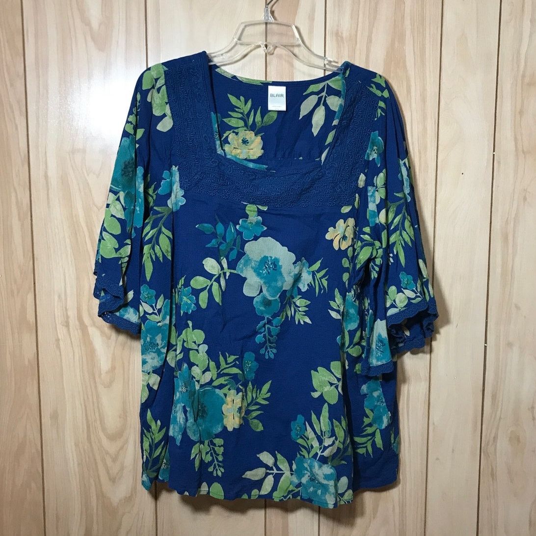 Other Blair Floral Square Neck 3/4 Ruffled Sleeve Blouse 2XL Size XXL / US 16-18 / IT 52-54 - 1 Thumbnail