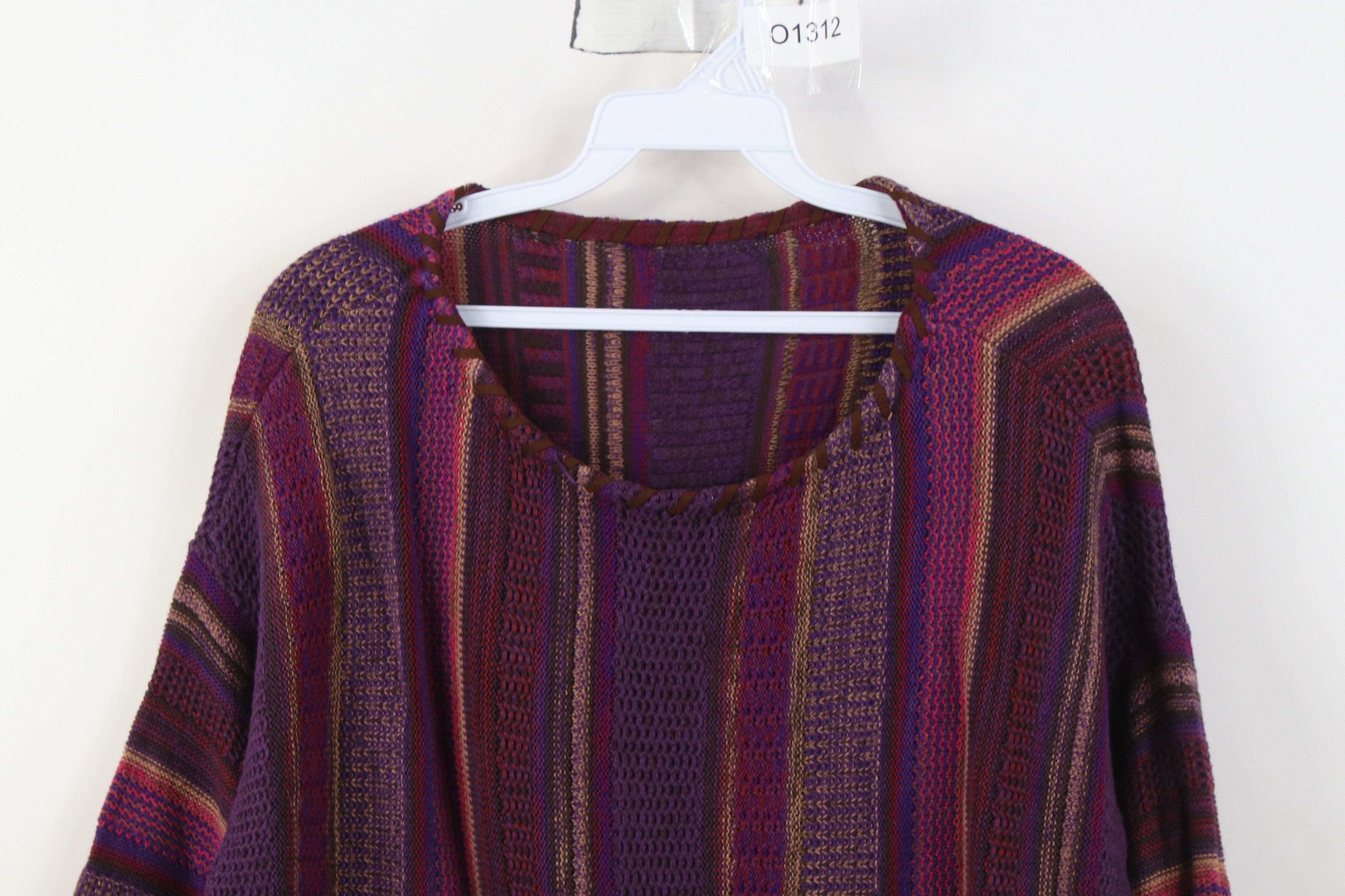 Vintage Vintage 90s Y2K Streetwear Striped Thermal Knit Sweater Size L / US 10 / IT 46 - 2 Thumbnail