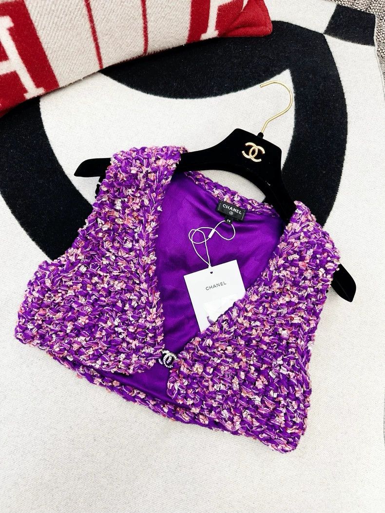 Chanel Chanel 22p early spring purple mixed color braided vest Size XS / US 0-2 / IT 36-38 - 1 Thumbnail