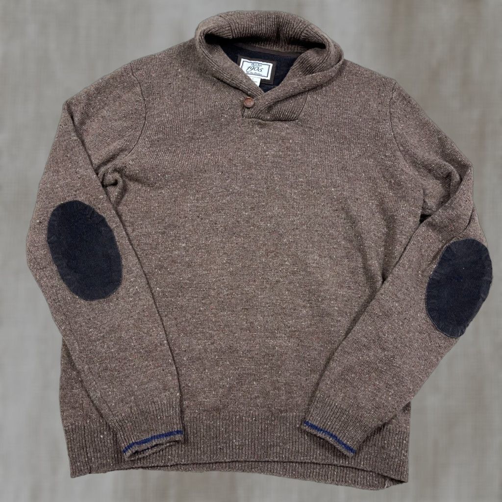 Jos. A. Bank Jos A Bank Sweater Men Large Brown Wool Knit Pullover Shawl Neck 1905 Knit Style Pullover 1/4 Zip Buttons Logo Zipper - Regular Fit - Mens Size US L / EU 52-54 / 3 - 1 Thumbnail