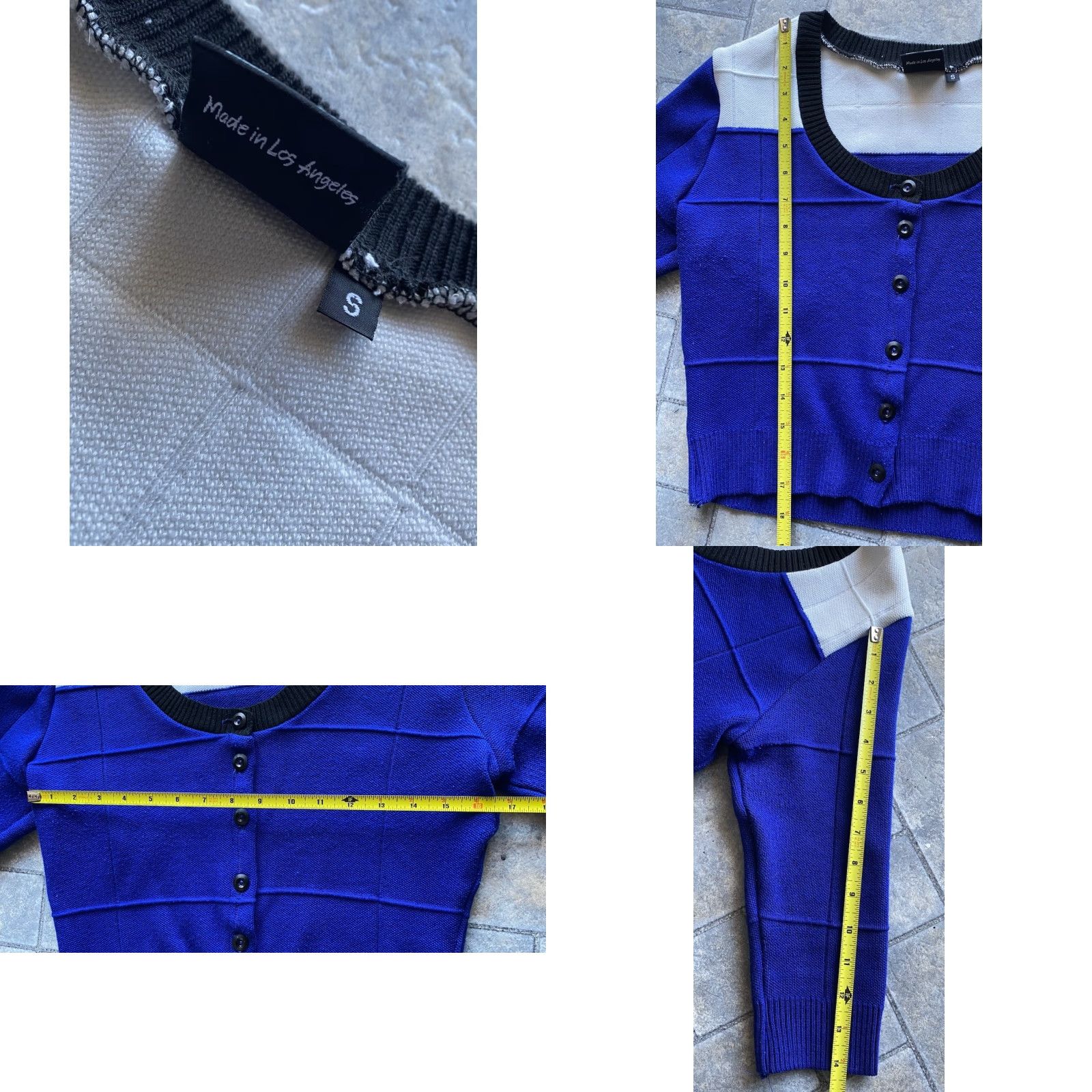 Vintage VINTAGE Elhoffer Design WOMENS SMALL Cropped Sweater Cardigan Blue White Made In USA Womens Small Cardigan USA Theme 90s? Size S / US 4 / IT 40 - 8 Thumbnail