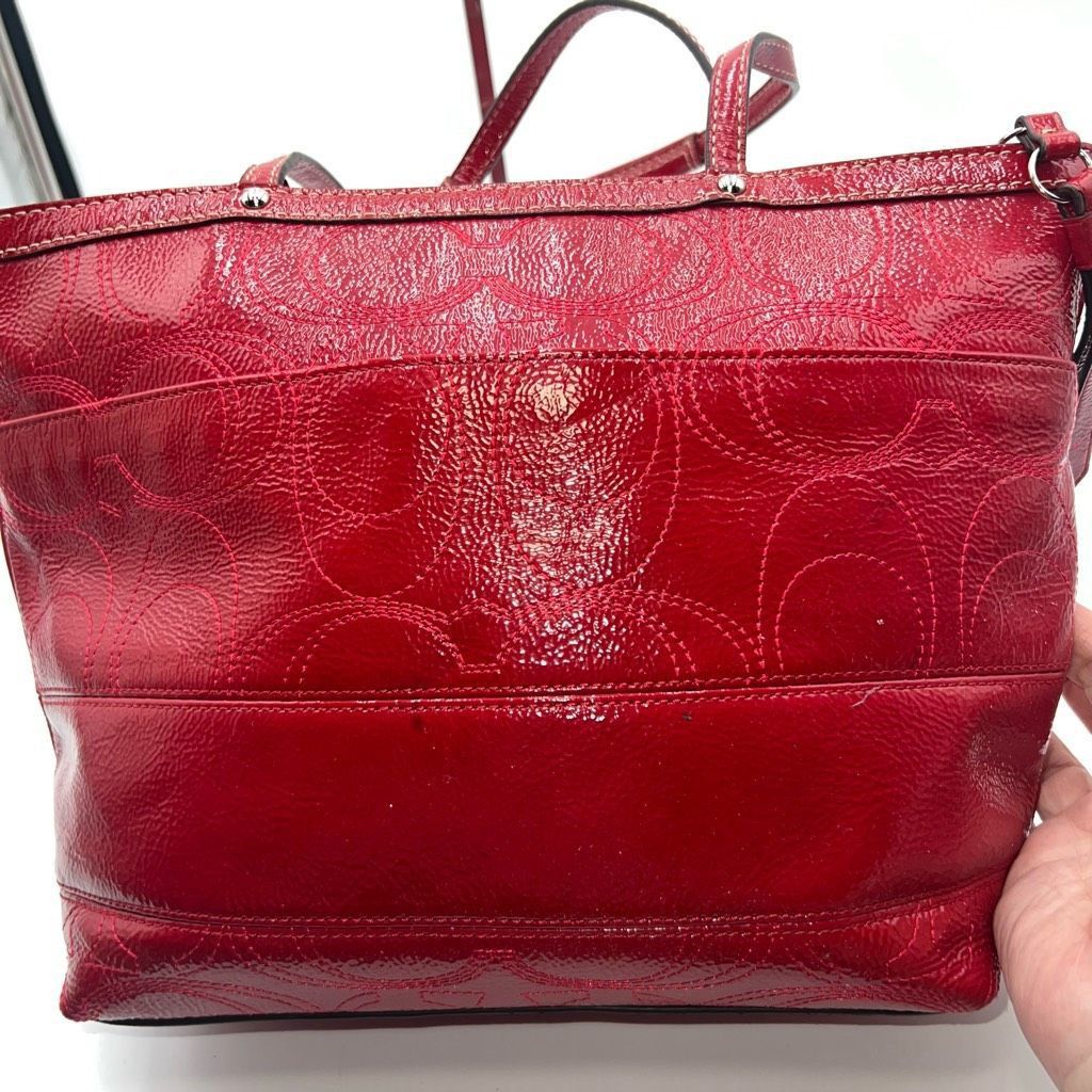 Coach Coach Vintage Red Patent Leather Signature Shoulder Bag (see photos and description) Size ONE SIZE - 10 Thumbnail