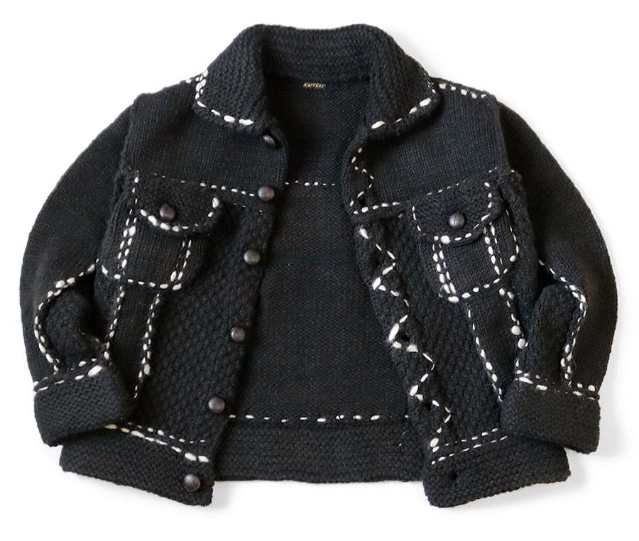 Kapital KAPITAL wool knit cowichan Jacket hand-knitted black new Size US XL / EU 56 / 4 - 2 Thumbnail