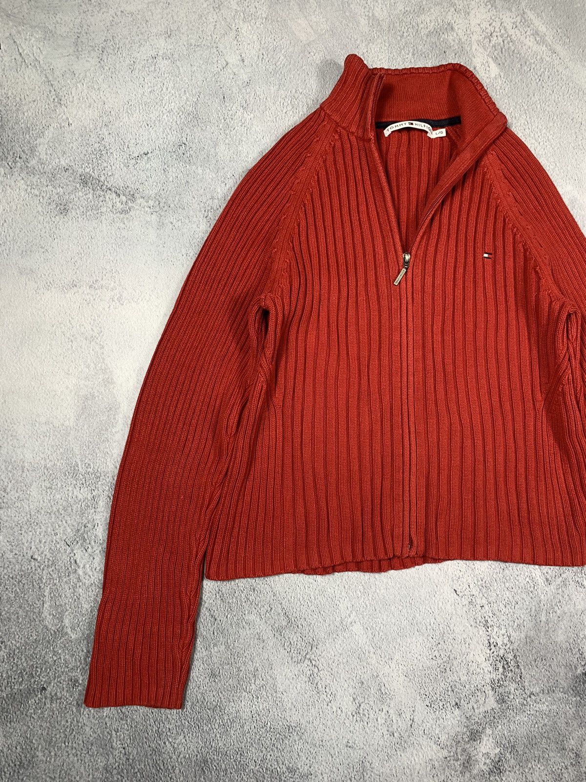 Japanese Brand × Tommy Hilfiger × Vintage Vintage Y2K ribbed zip up Tommy Hilfiger sweater old money Size L / US 10 / IT 46 - 2 Thumbnail