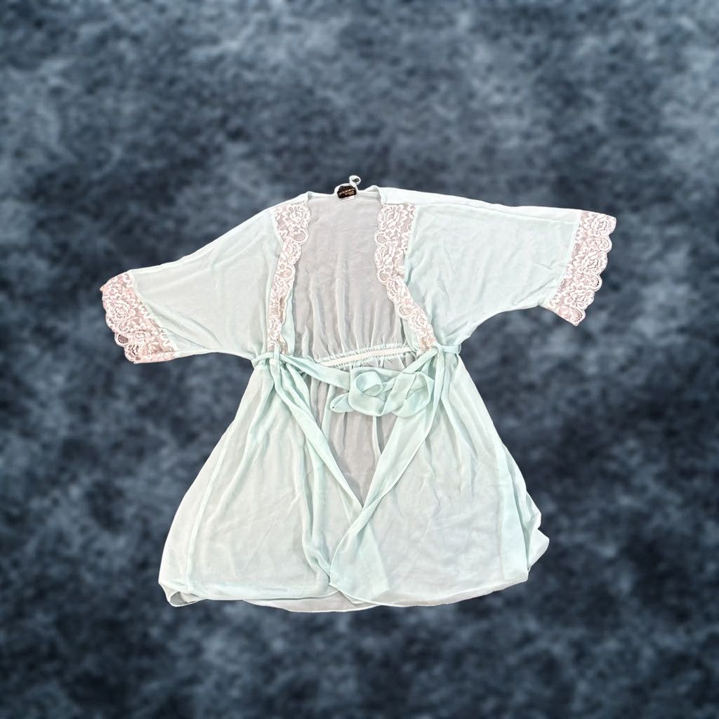 Vintage VINTAGE Cinema Etoile Dress Shirt Womens Small Blue Satin Lace Open Front Tie Size S / US 4 / IT 40 - 1 Thumbnail