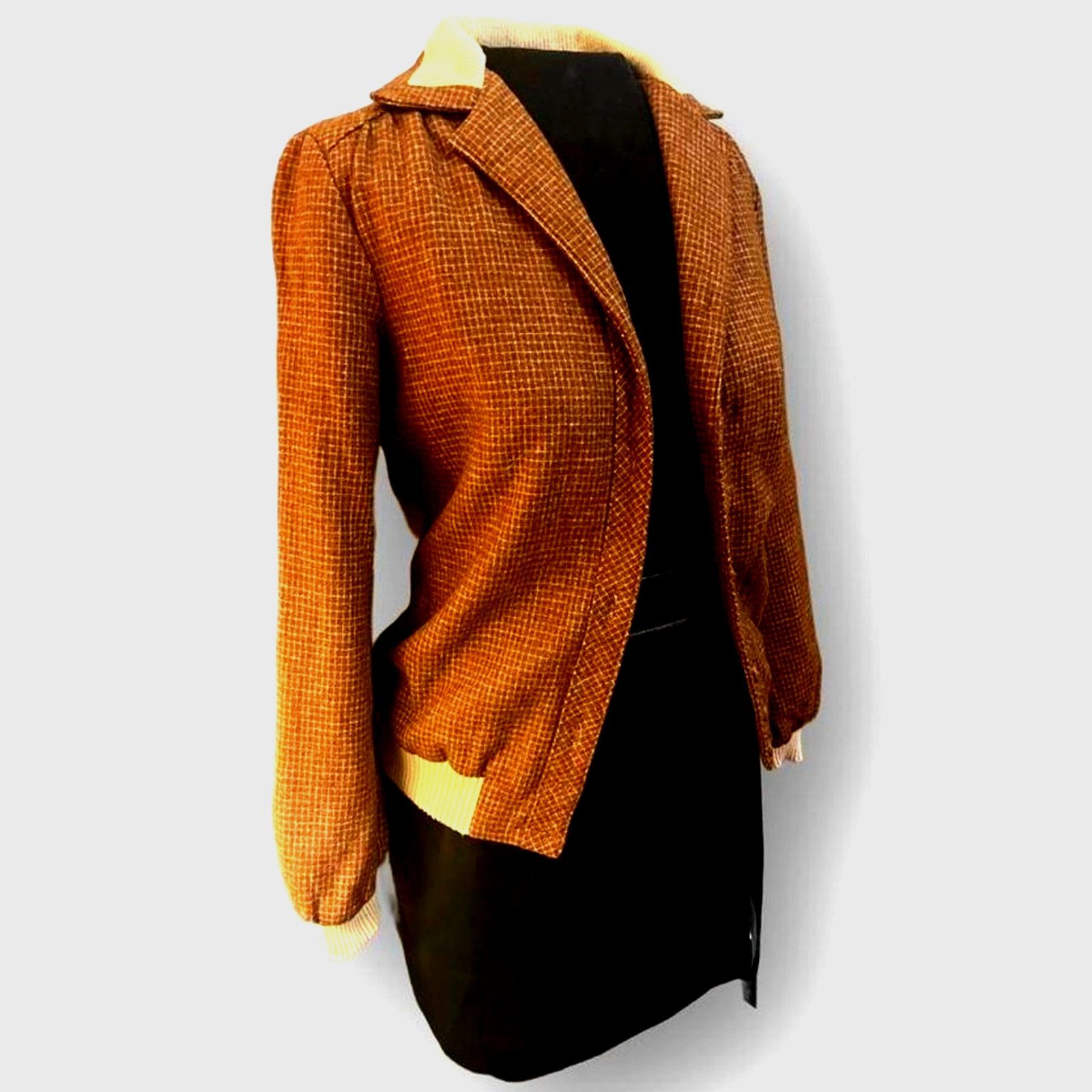 Other Vtg. '70s Checkered Brown Wool Varsity Style Jacket Size US S / EU 44-46 / 1 - 2 Thumbnail