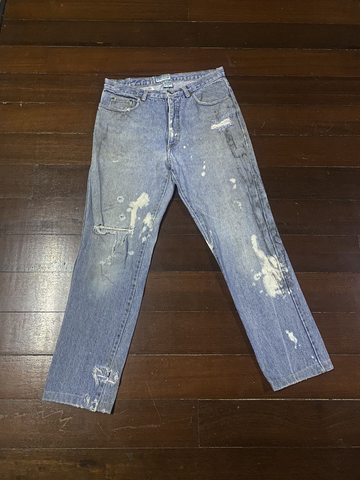 Guess × Polo Ralph Lauren × Vintage Fire 🔥 vintage 90s GUESS MADE IN USA distressed jeans S1 Size US 35 - 1 Thumbnail