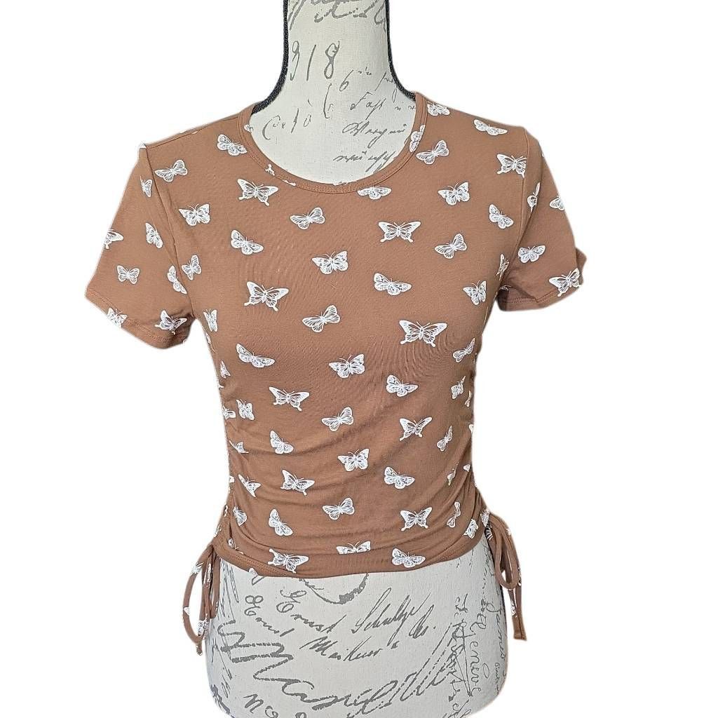 Hollister Hollister Women's Size Small Brown White Butterfly Print Sid Size S / US 4 / IT 40 - 1 Thumbnail