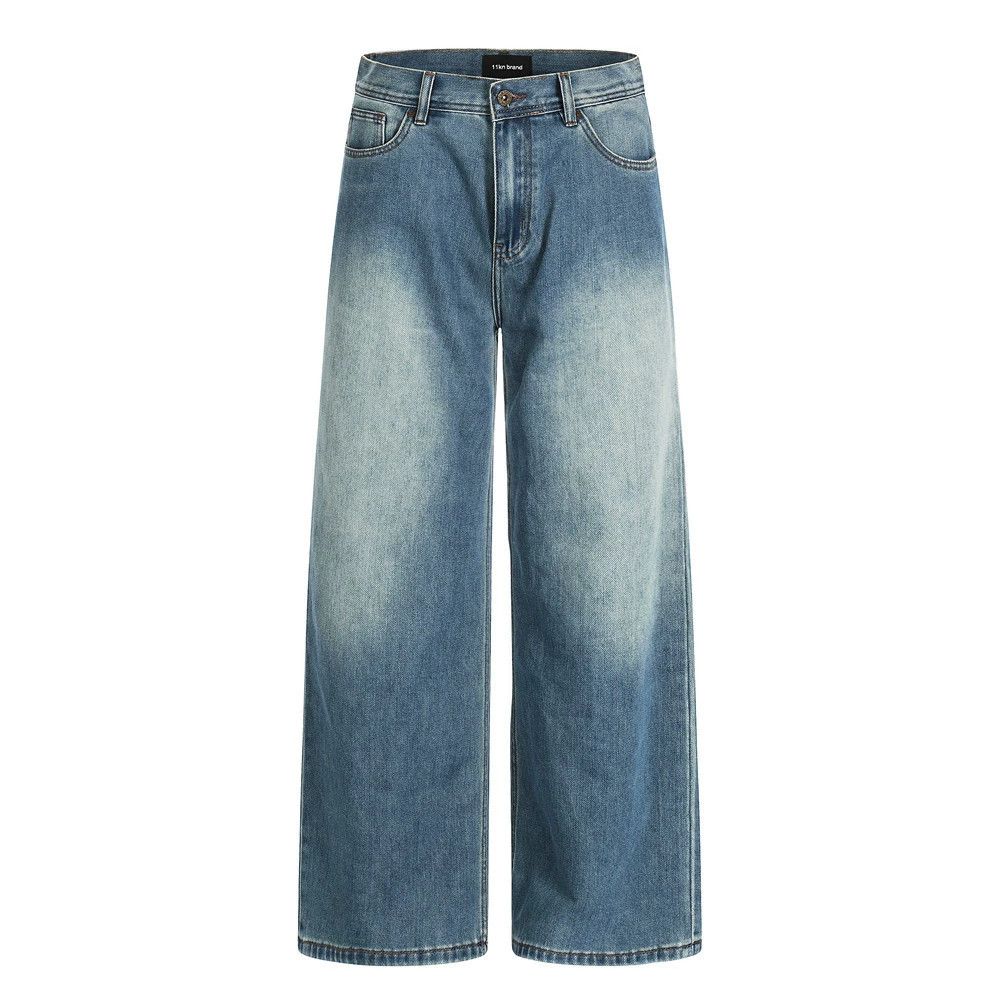 Men's Retro Punk Gradient Distressed Washed Wide-Leg Jeans