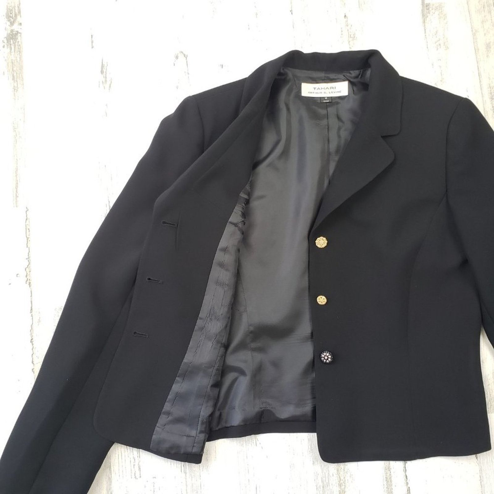 Other Tahari Arthur Levine Solid Black 3-Button Blazer Jacket 10 Size L / US 10 / IT 46 - 9 Thumbnail