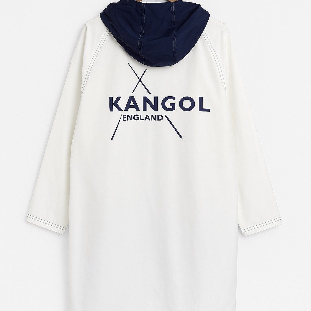 Vintage Kangol England White Hooded Long Coat Rain Jacket