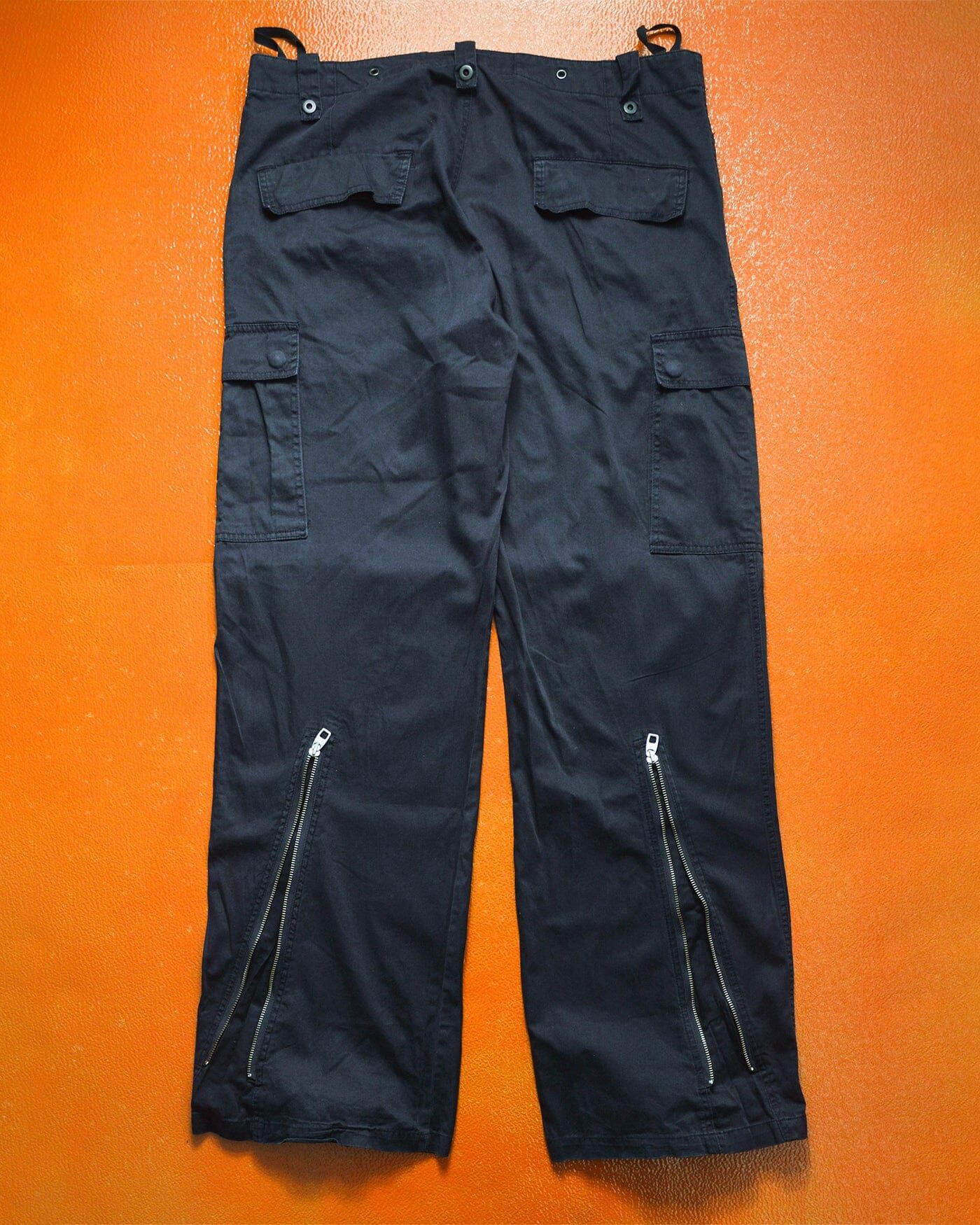 image of Griffin Panelled Zip Hem Gusset Wide Washed Navy Cargo Pants (34~36), Men's