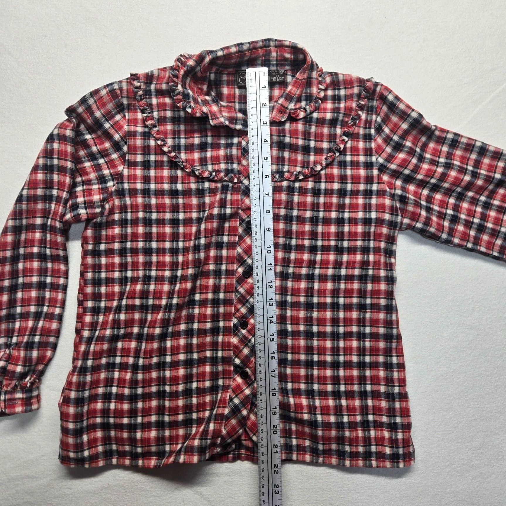 Vintage Vintage Women's 34 Red Plaid Ruffle Collar Button-Up Shirt Cottagecore Size XXS / US 00 / IT 34 - 6 Thumbnail