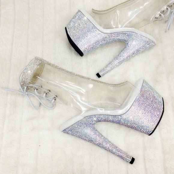 Other 1018C Bejeweled Rhinestone Platform & Trim Ankle Boots High Size US 7 / IT 37 - 8 Thumbnail