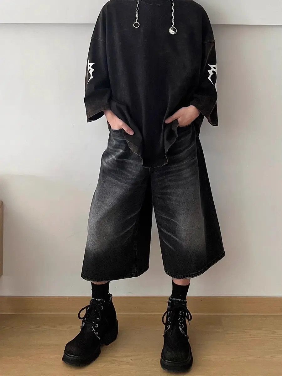 Japanese Brand × Jean Retro loose straight leg wide leg denim shorts Size US 32 / EU 48 - 6 Thumbnail