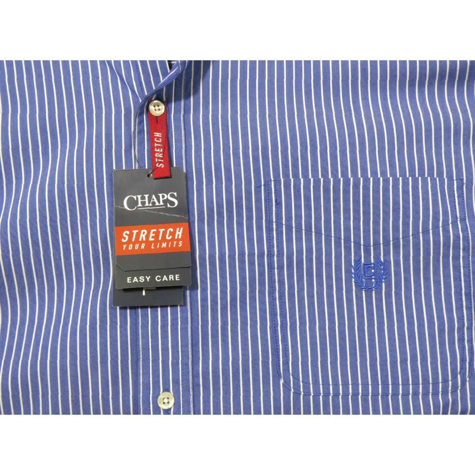 Chaps NWT Chaps Button-Down Shirt 2XLT Blue White Stripe Long Sleeve Cotton Woven Easy Care Embroidered Pocket Mens Size US XXL / EU 58 / 5 - 4 Thumbnail
