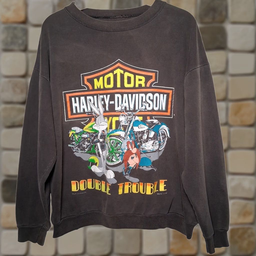 Harley Davidson Harley-Davidson Sweatshirt Large Black Distressed Bugs Bunny Yosemite Sam Vintage Crewneck Pullover Men Winter Fall Spring Graphic Size US L / EU 52-54 / 3 - 1 Thumbnail