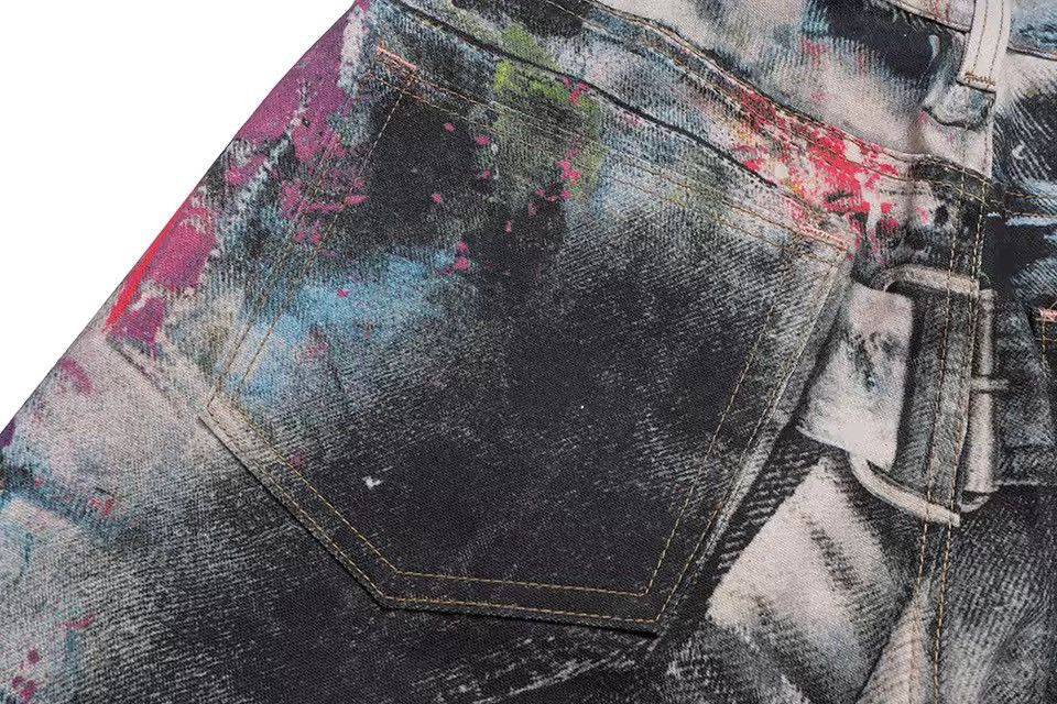 Jean Streetwear Washed 3D Printed Graffiti Baggy Straight Jeans Size US 30 / EU 46 - 7 Thumbnail