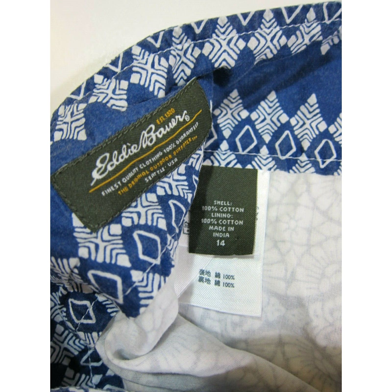 Eddie Bauer Eddie Bauer Skirt Women's A-Line 14/L Blue White Paisley Floral 100% Cotton Knee Length Zipper Lined Casual Formal Workwear Size 36" / US 14 / IT 50 - 3 Thumbnail