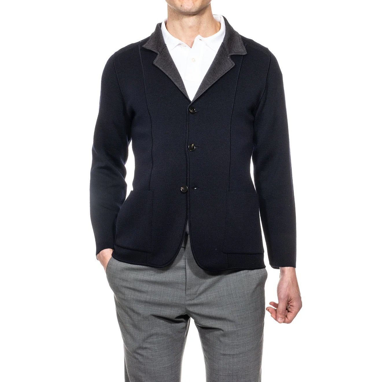 Maurizio Baldassari MAURIZIO BALDASSARI JAMAICA WOOL Navy Grey Reversible Knit Size US M / EU 48-50 / 2 - 1 Thumbnail