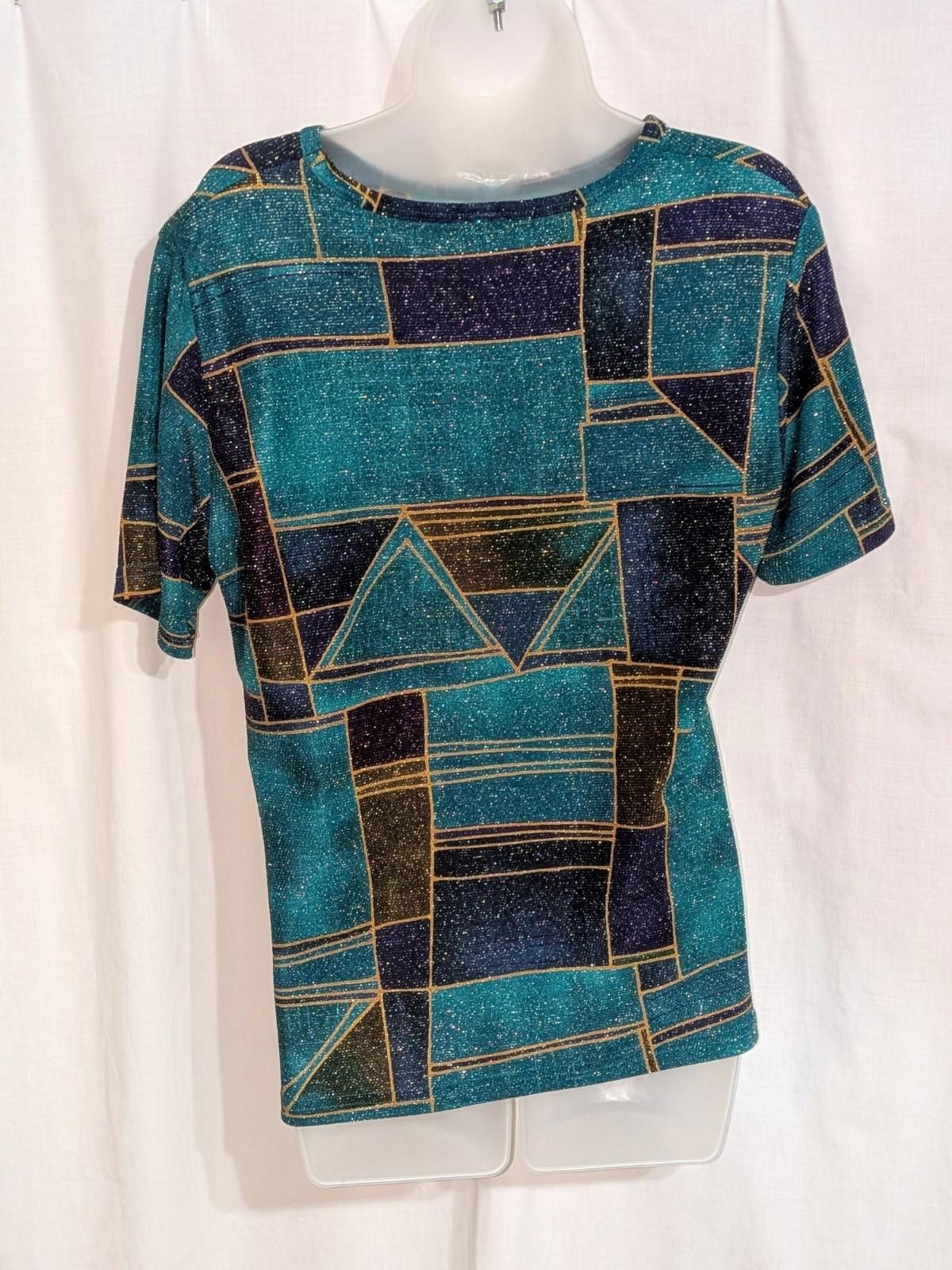 Designer VTG 90s Erin London Stretch Sparkly Color Block Shirt Sz M Size M / US 6-8 / IT 42-44 - 6 Thumbnail