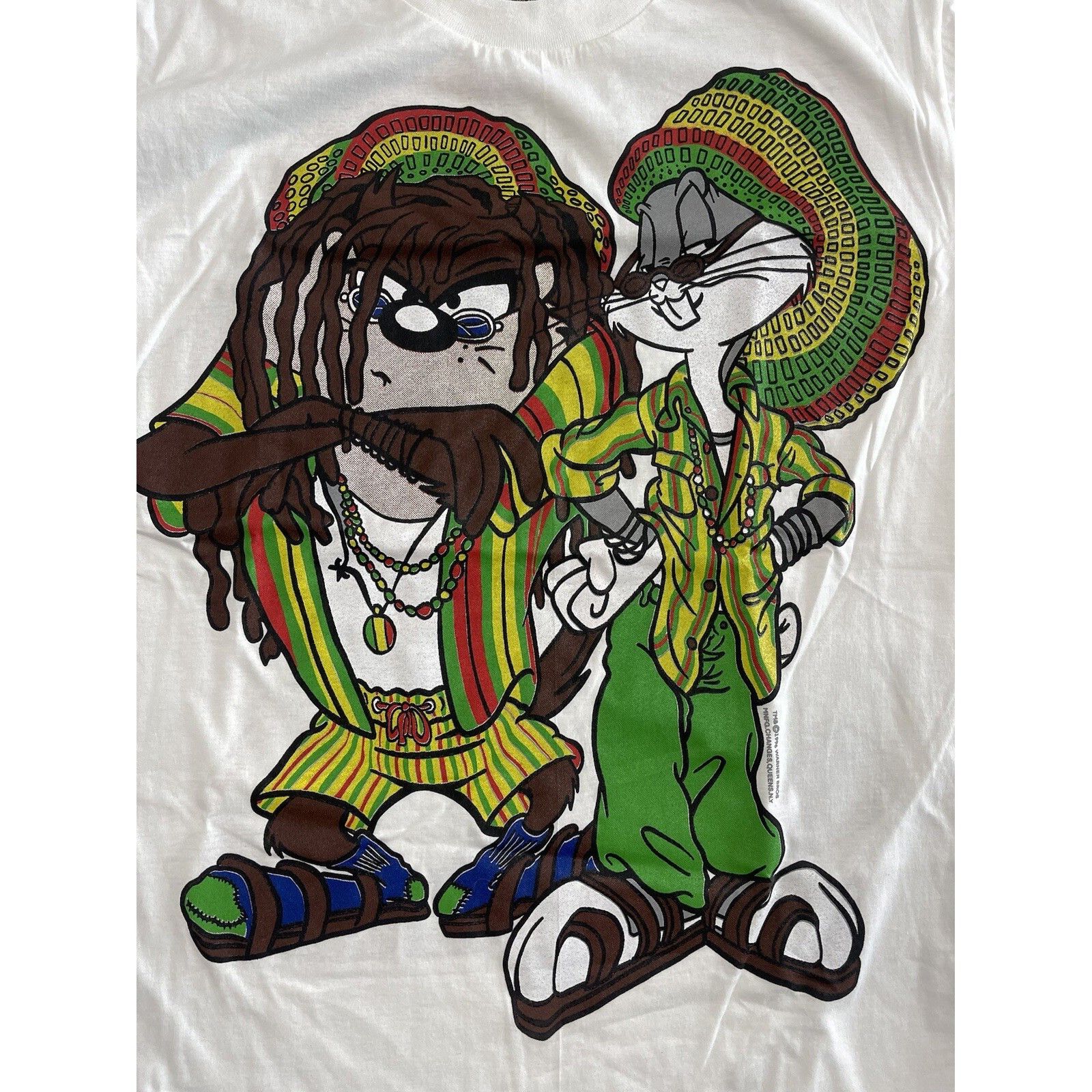 Vintage VTG 90s TAZ BUGS BUNNY RASTA JAMAICAN DOUBLE SIDED SHIRT WHI Size US XL / EU 56 / 4 - 3 Thumbnail