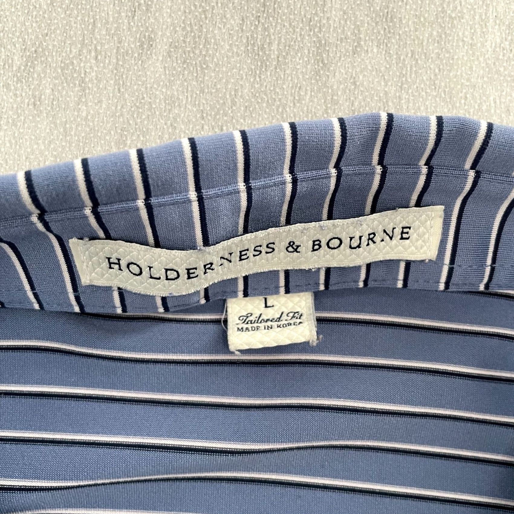 Vintage Holderness & Bourne Polo Adult Large Blue The Sutton Diamond Run Golf Club Shirt Polo Blue Striped Logo Embroidered Men Mens Golf Size US L / EU 52-54 / 3 - 5 Thumbnail