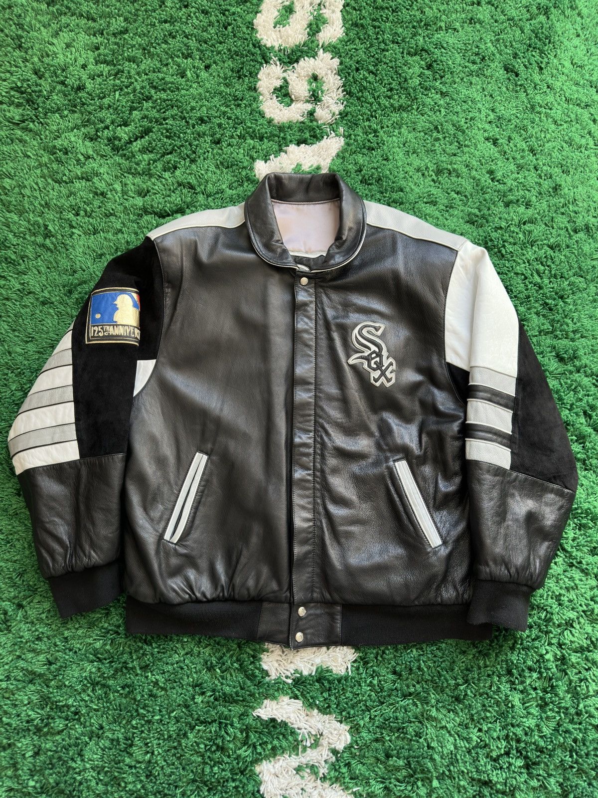 美品SupremeChicagoWhiteSoxブラック レザー ジャケット Supreme 25AW Chicago White Sox Leather Varsity Jacket 本日発売の激