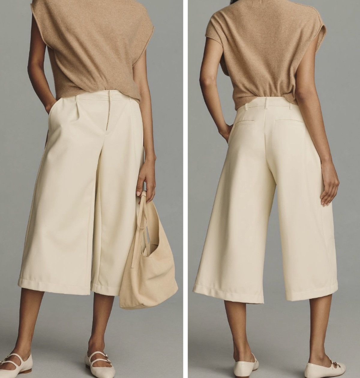 Anthropologie Anthropologie Faux Leather Culottes in Ivory, Size 6 Size 28" / US 6 / IT 42 - 1 Thumbnail