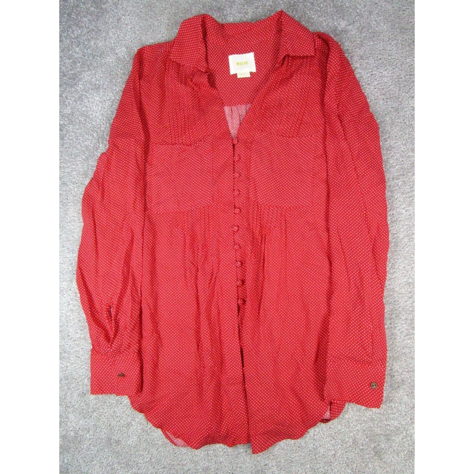 Vintage Maeve Shirt Womens XS Red White Polka Dot Blouse Long Sleeve Collared Closure Button Rayon Fabric Regular Womens Blouse Maeve Size XS / US 0-2 / IT 36-38 - 2 Thumbnail