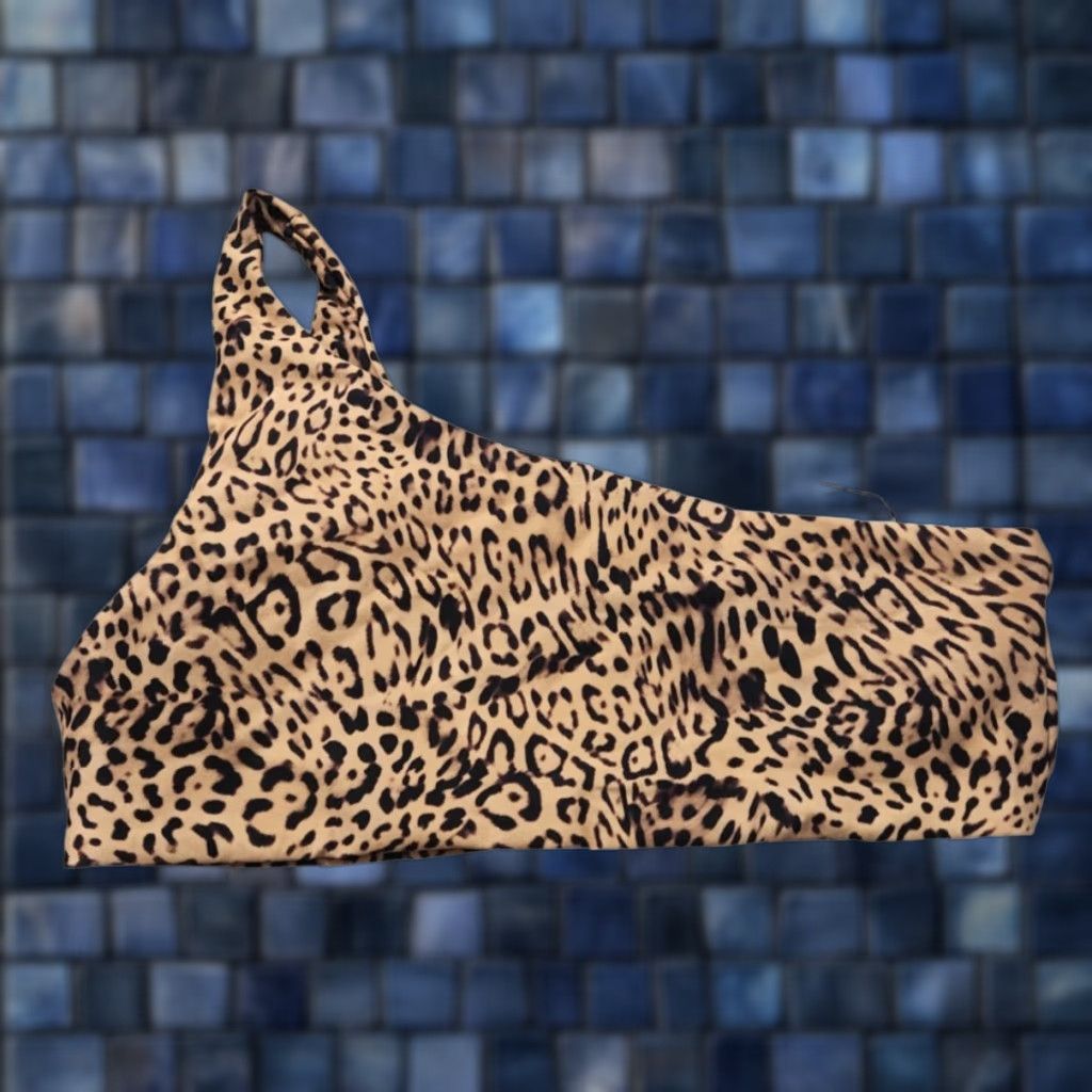 Vintage Skatie Bikini Top Women L Leopard Animal Print One Shoulder Swim Top - Brown - 21% Spandex 79% Polyester, New with Tags Mens? Size L / US 10 / IT 46 - 1 Thumbnail