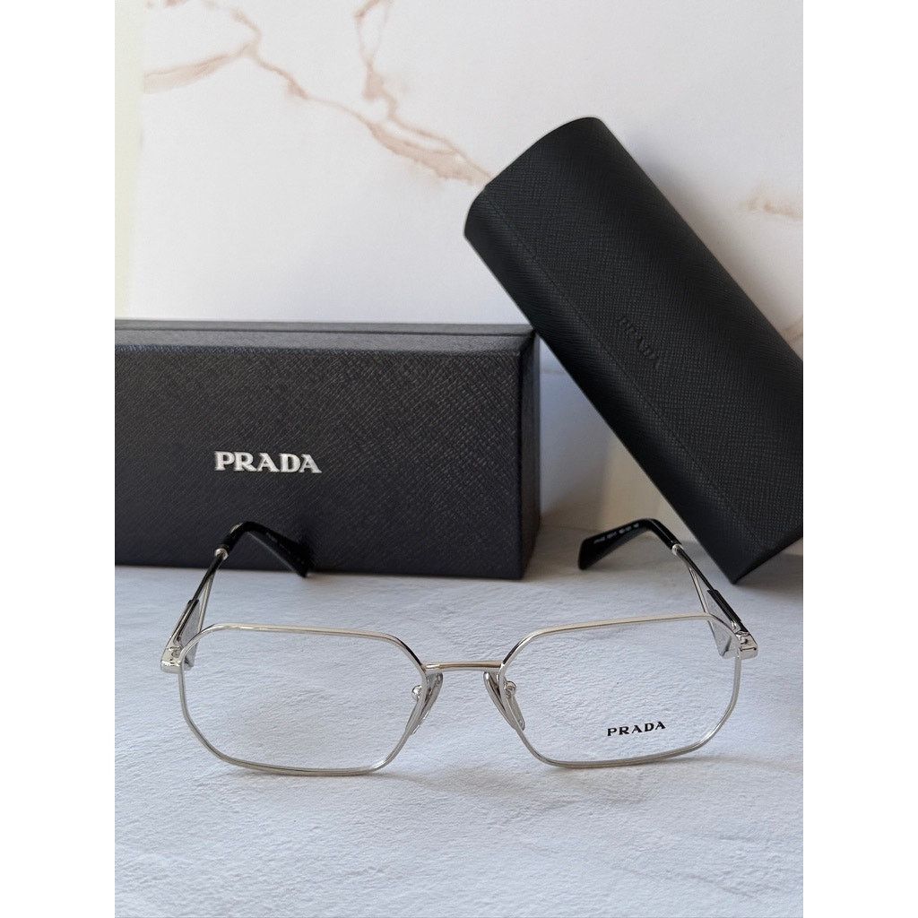 Prada NEW Prada PR A53V Silver Hexagon Unisex Eyeglasses Frames Size ONE SIZE - 6 Thumbnail