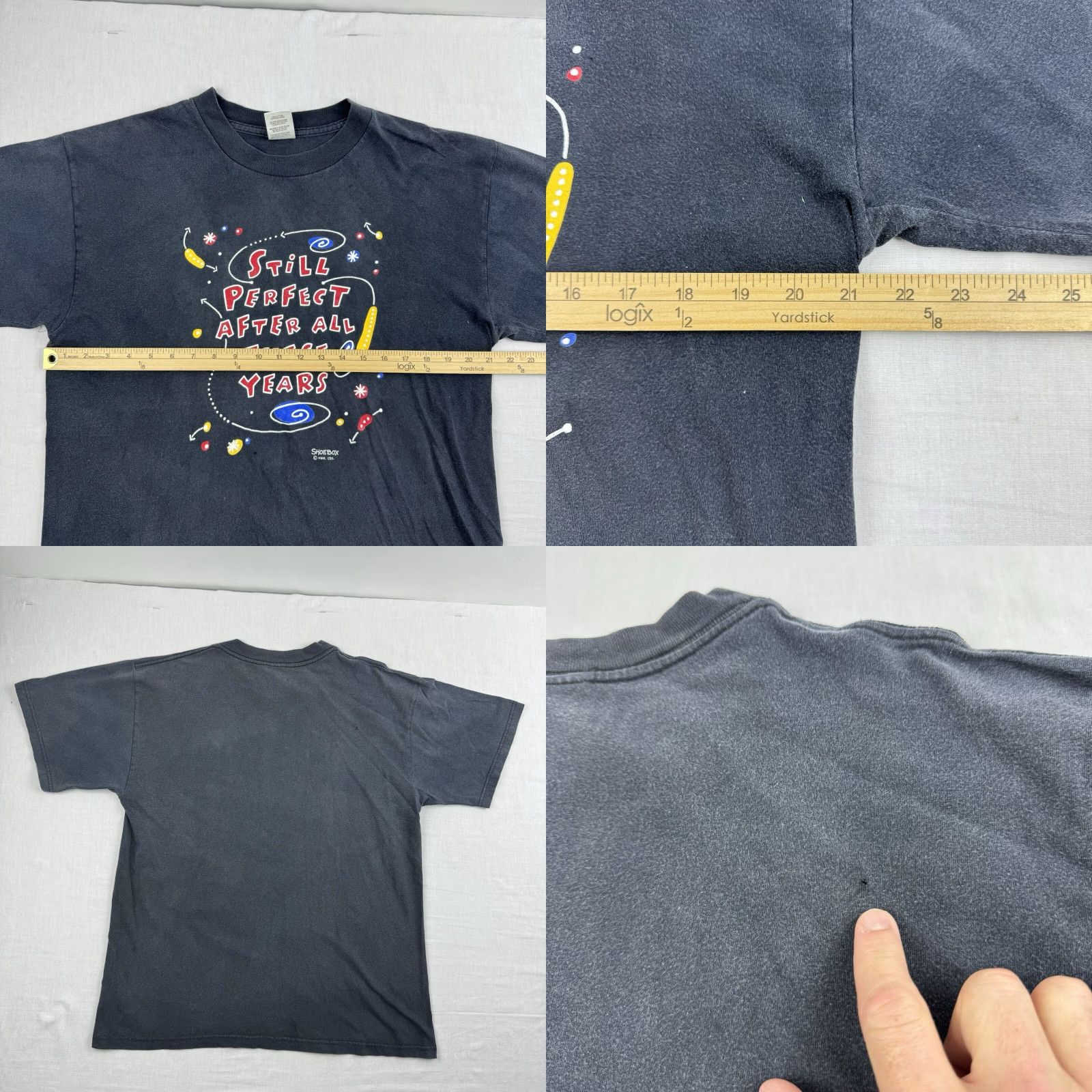 Vintage VINTAGE Shoebox Greetings T Shirt Adult Large Black 90s Mens Short Sleeve Crew Neck Still Perfect Fun 1990s Size US L / EU 52-54 / 3 - 8 Thumbnail