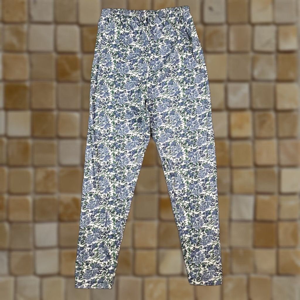 Vintage VINTAGE Over the Rainbow 90s Blue Flower Print Stretch Waist Small Floral Leggings Yoga Pants Womens Size 28" / US 6 / IT 42 - 1 Thumbnail