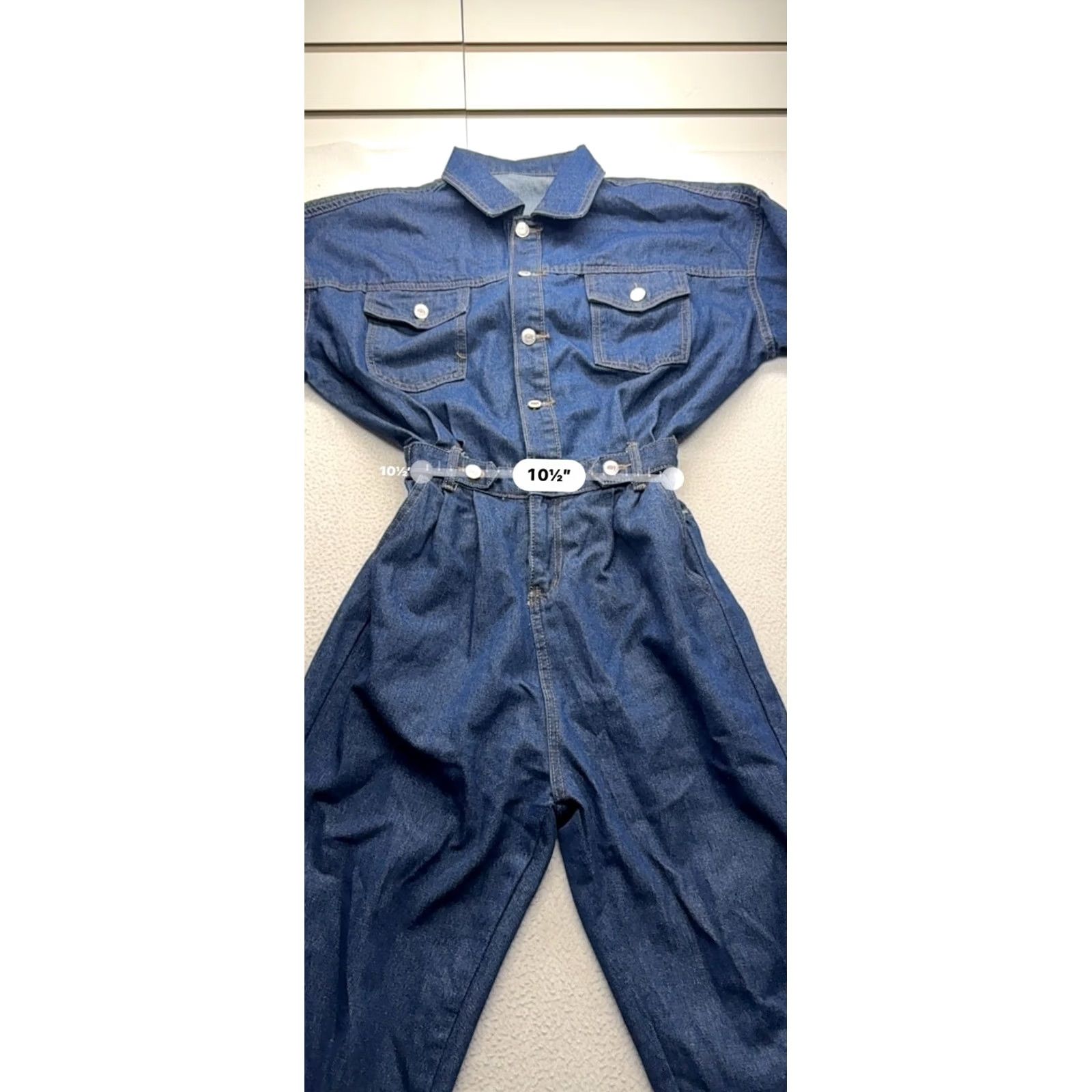 Denime VINTAGE Denim Jumpsuit Womens M Blue Long Sleeve Button-Down Front Elastic #9358 Size M / US 6-8 / IT 42-44 - 7 Thumbnail