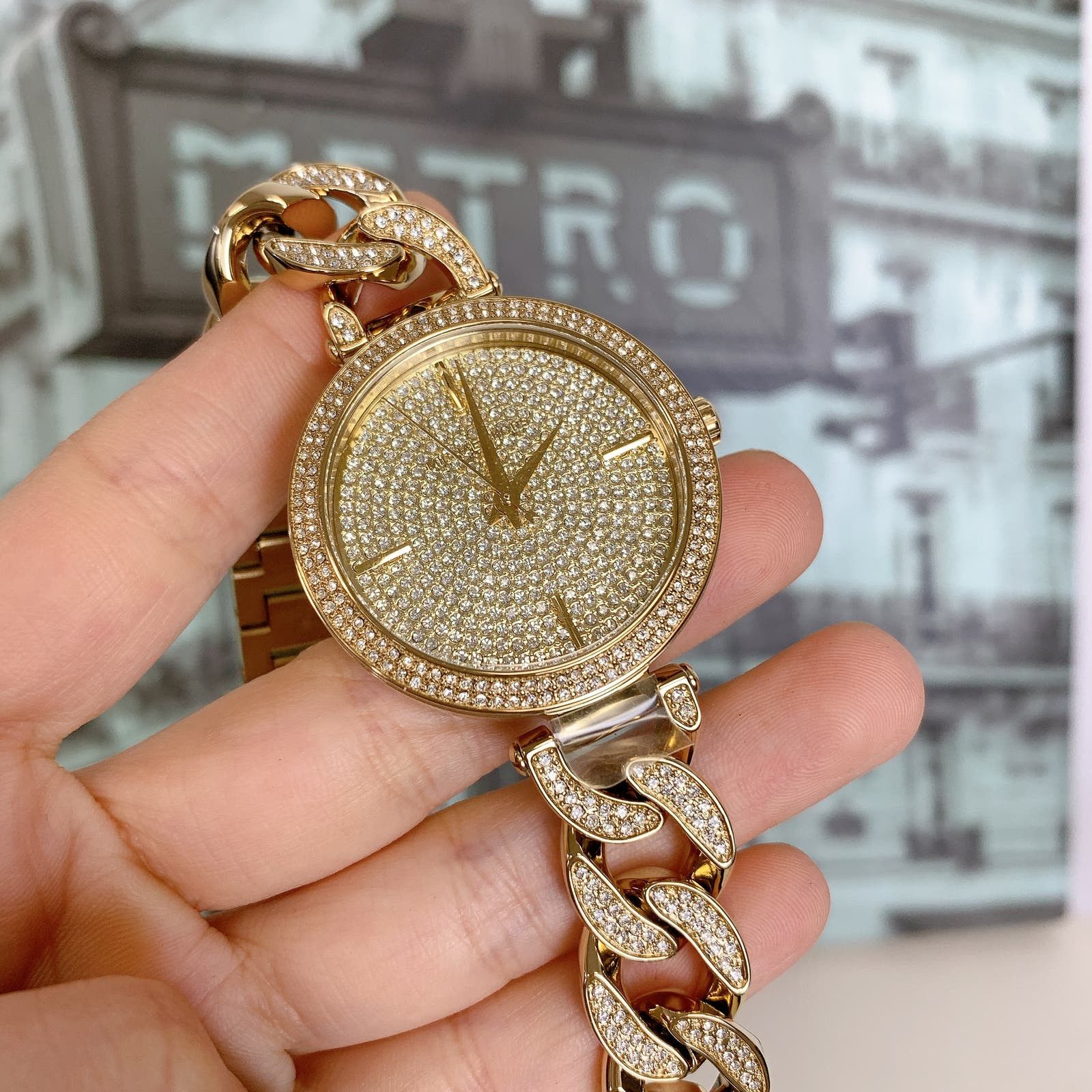 Michael Kors Catelyn Chain Pave Glitz Gold Rhinestone Watch Miscellaneous