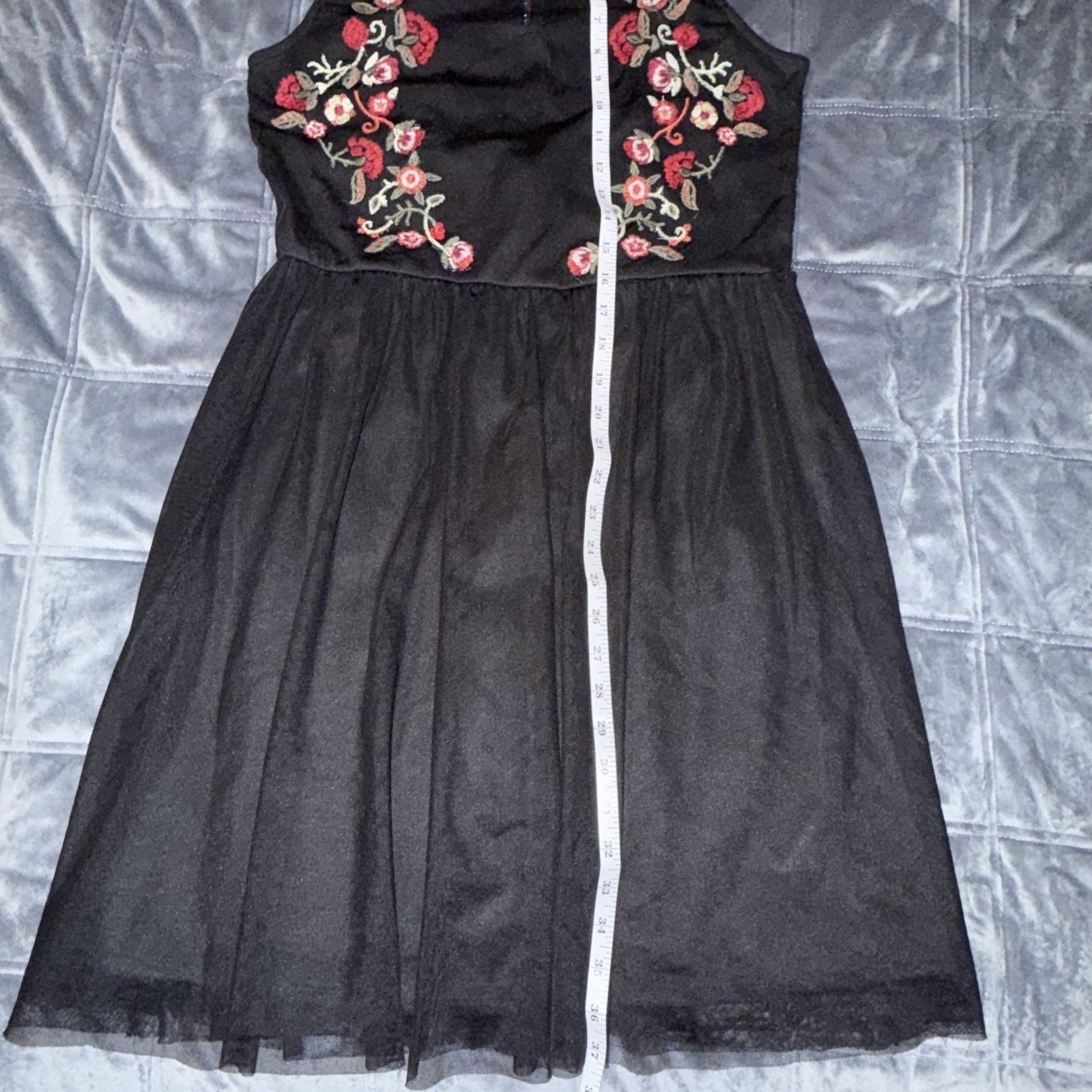 Other Dress Black Mesh Floral Embroidered Fairy Goth Sz L Size L / US 10 / IT 46 - 8 Thumbnail