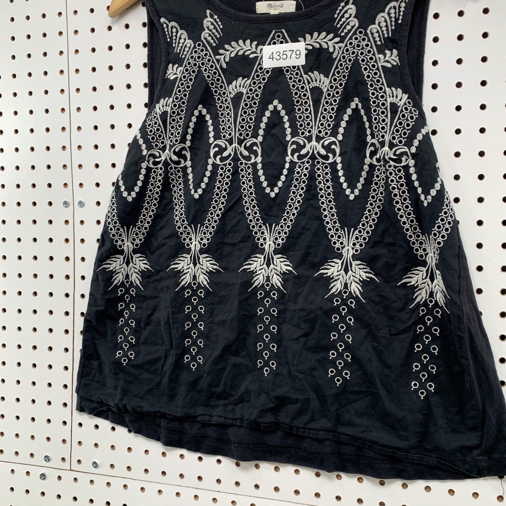 Madewell Madewell Embroidered Tank Top Womens Medium Black Sleeveless Cotton Casual Spring Summer Size M / US 6-8 / IT 42-44 - 3 Thumbnail