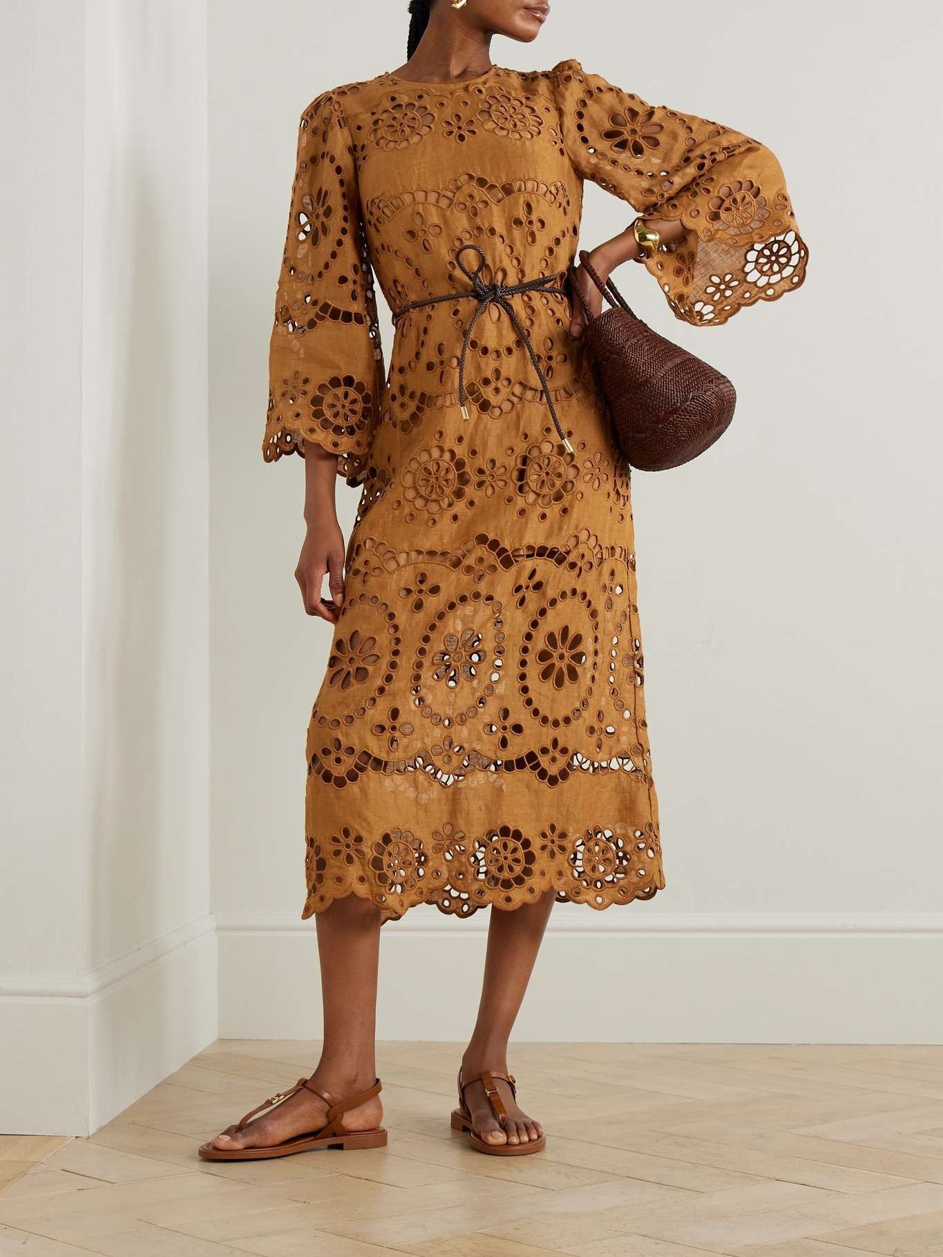Zimmermann oc11z0525 Pop Belted Scalloped Broderie Anglaise Midi Dress Size M / US 6-8 / IT 42-44 - 2 Thumbnail