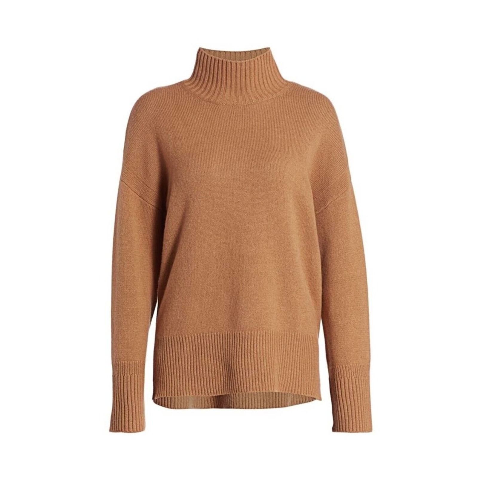 Frame FRAME HIGH LOW SWEATER 100% CASHMERE Mock Tan Camel Brown Size M / US 6-8 / IT 42-44 - 3 Thumbnail