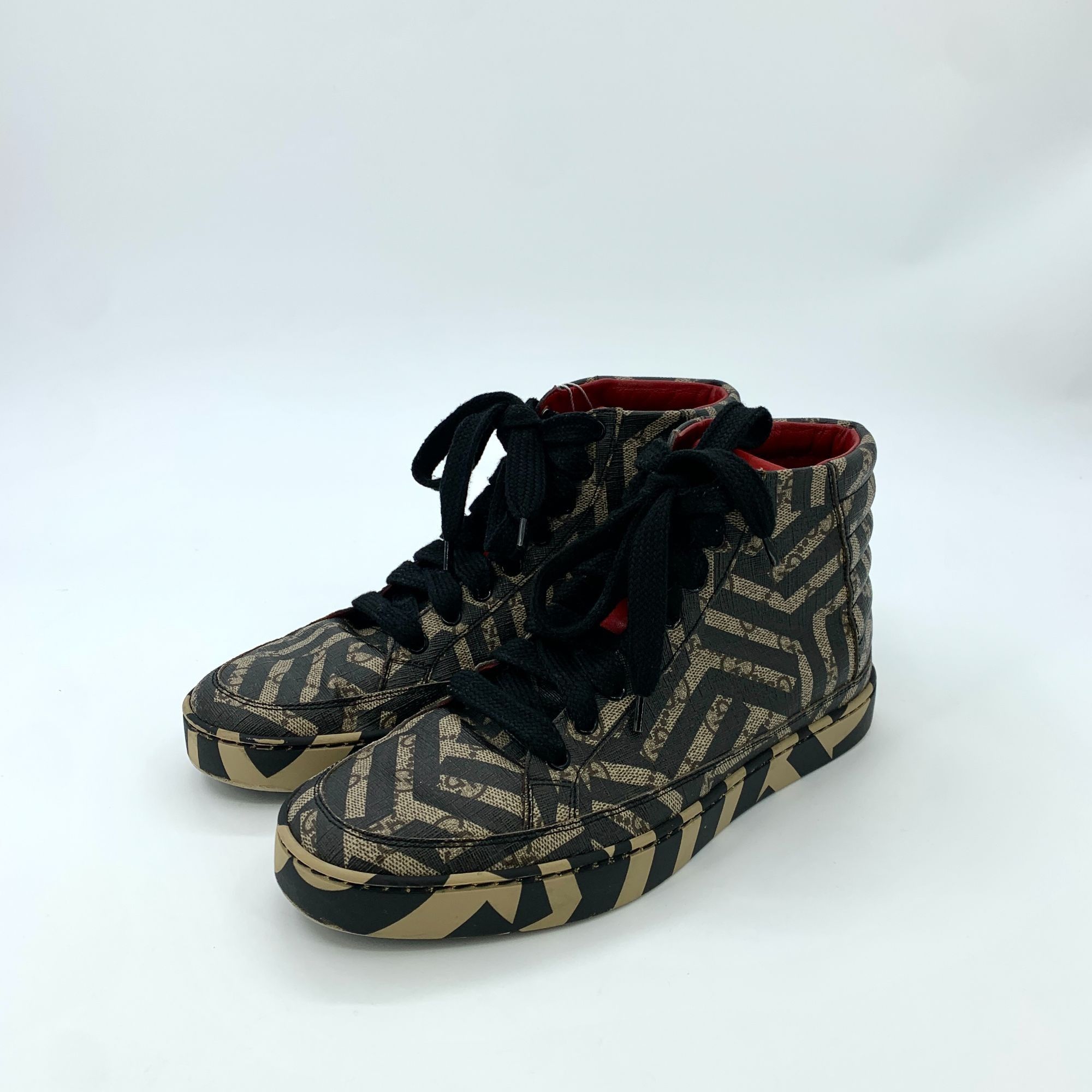 Gucci Gucci 6.5 / 40.5 Brown Logo Letter Line High Top Lace-Up Sne Size US 7.5 / EU 40-41 - 7 Thumbnail