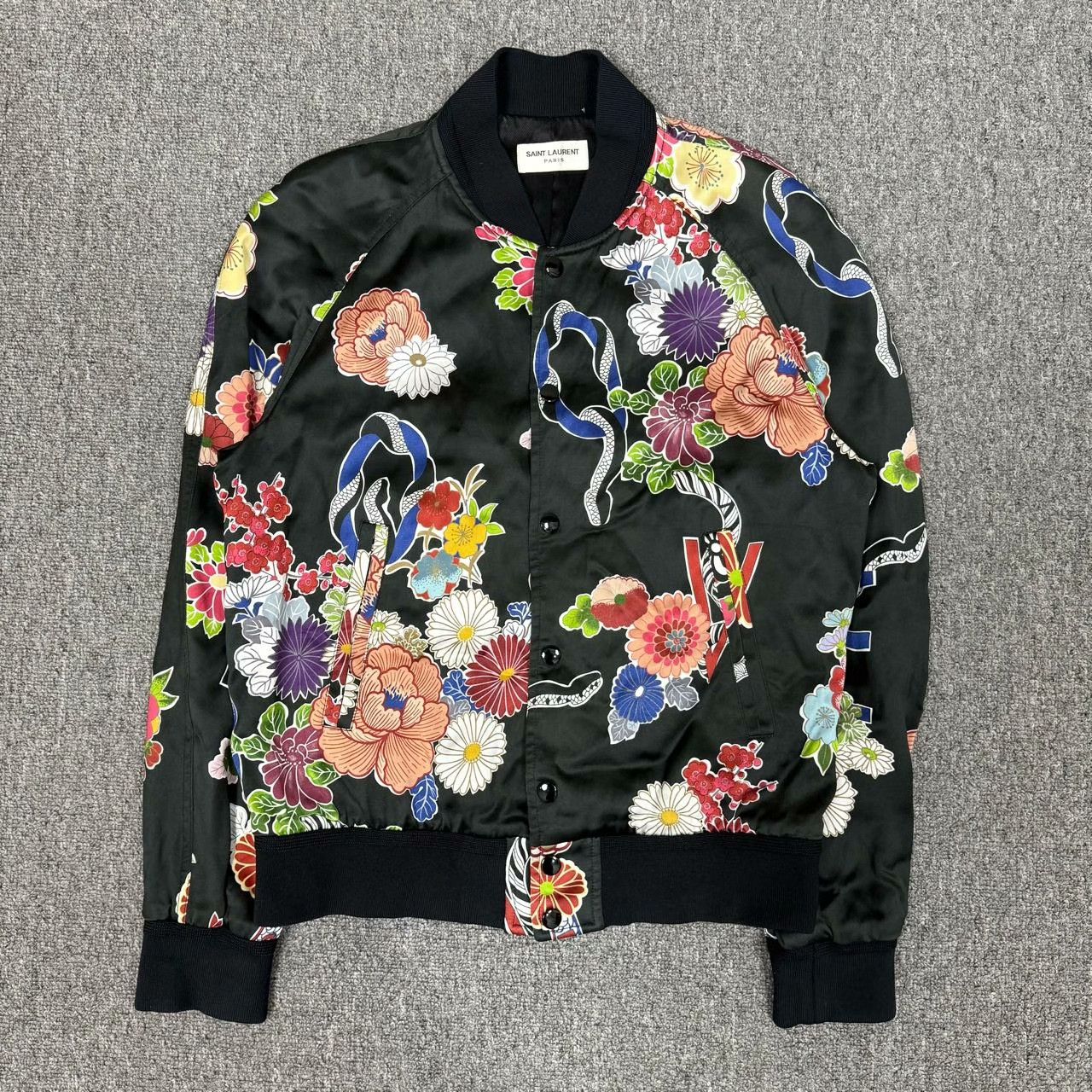 Saint Laurent Paris Saint Laurent Black Floral Jacket Size L / US 10 / IT 46 - 1 Thumbnail