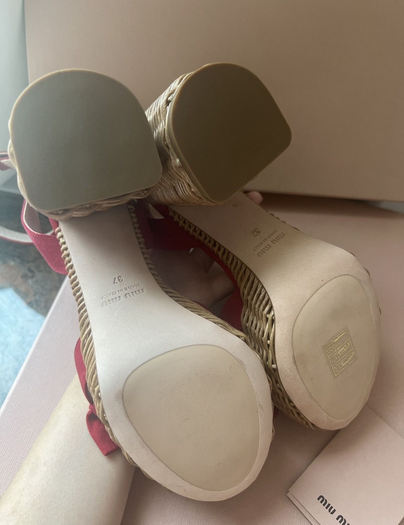 Miu Miu 🔥 Miu Miu suede bow platform sandals shoes Size US 7 / IT 37 - 8 Thumbnail
