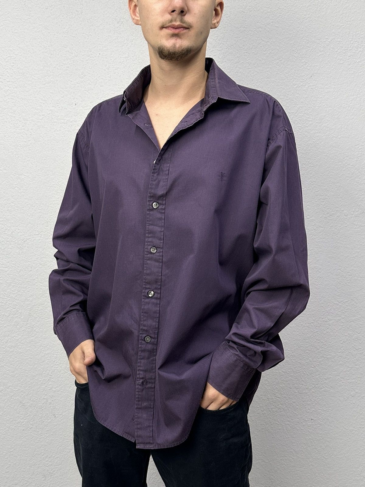 Vintage Cotton Shirt YSL Purple Size XL Luxury Streetwear