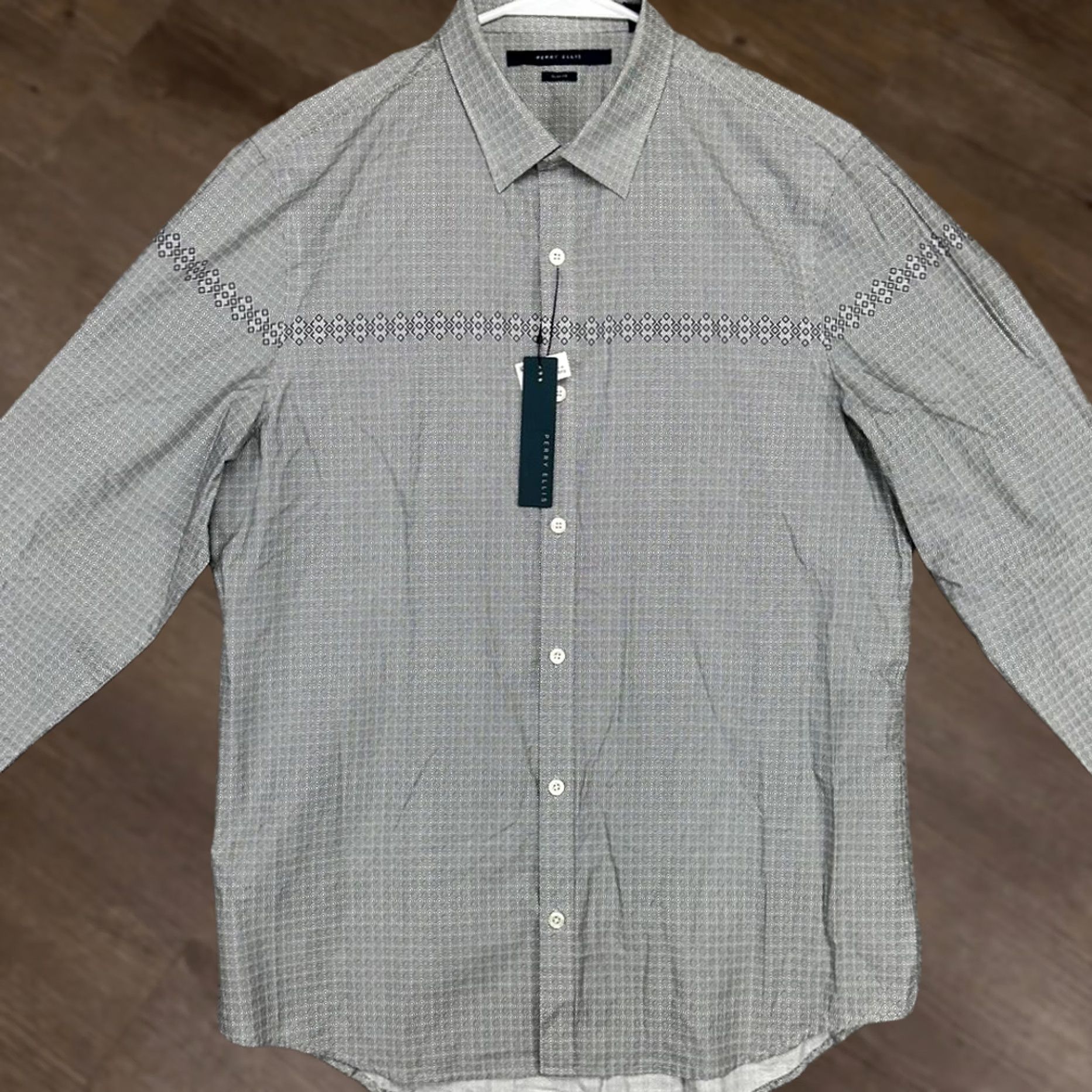 Perry Ellis Perry Ellis Button-Up Shirt Mens Medium Black White Slim Long Sleeve Casual NEW Size US M / EU 48-50 / 2 - 1 Thumbnail