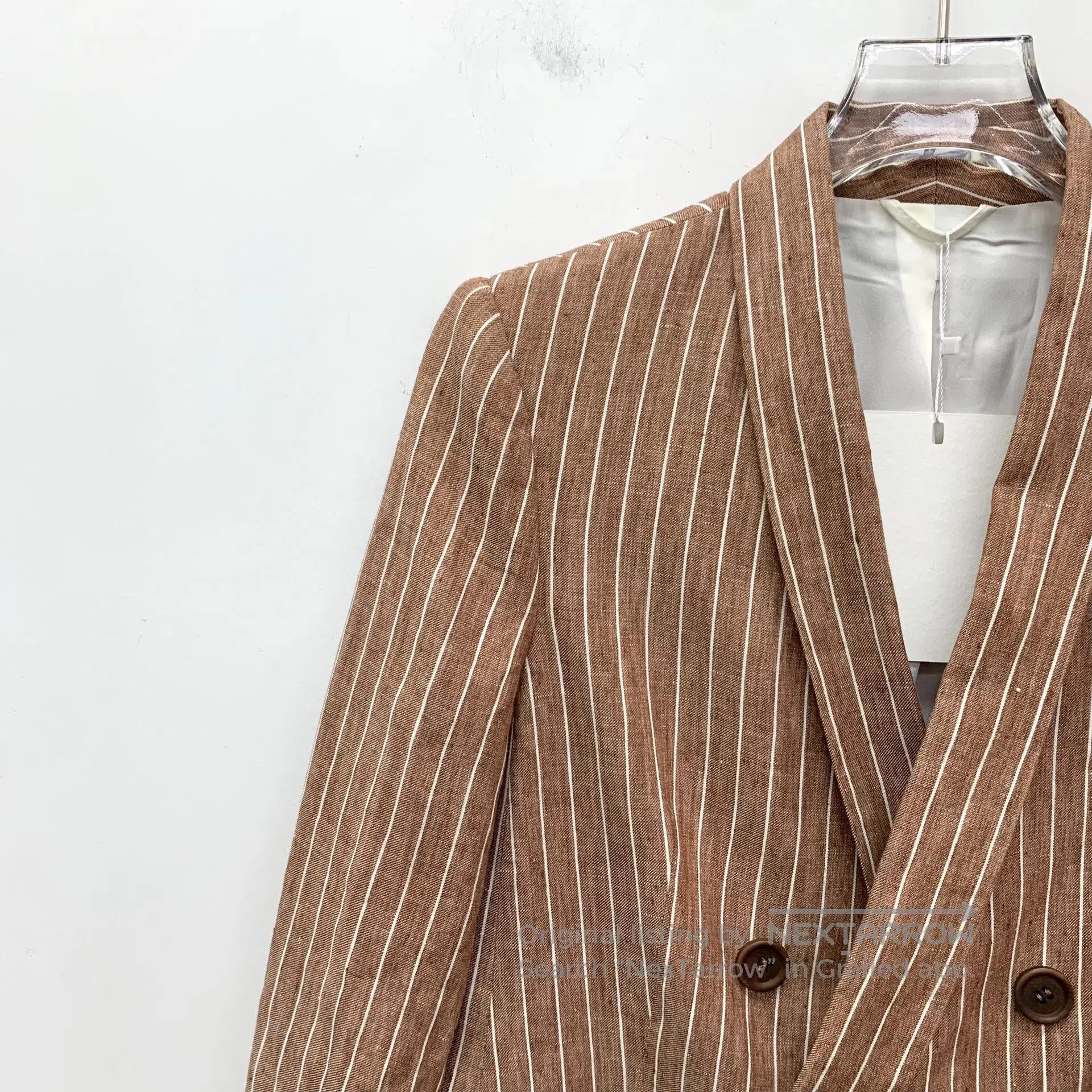 Brunello Cucinelli Brunello Cucinelli Brown Vertical Stripe Linen Double Brea Size US XXS / EU 40 - 3 Thumbnail